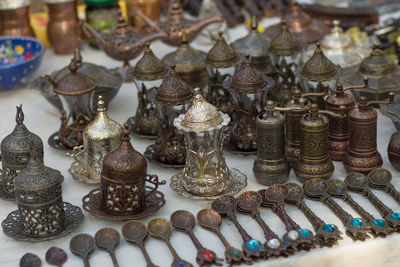 High angle view of various objects for sale in market