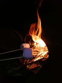 Close-up of fire in the dark