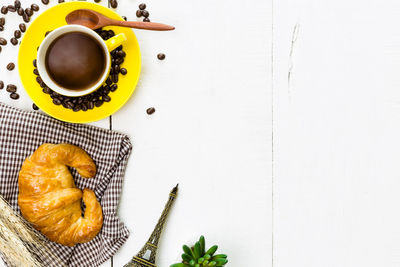 High angle view of breakfast on table