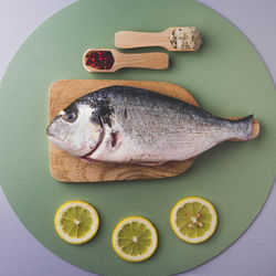 High angle view of fish on plate