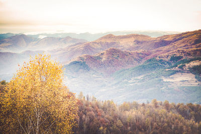 Scenic view of mountains against sky during autumn