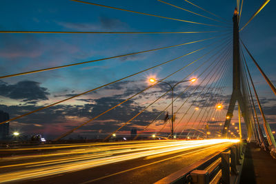 Light trails on road at night