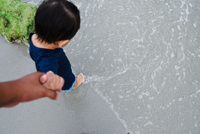 High angle view of people in water