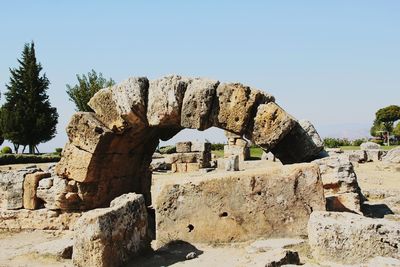 Ruins of temple against clear sky