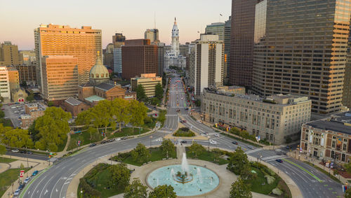 High angle view of street amidst buildings in city