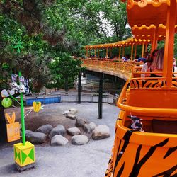 View of yellow and plants in park against building