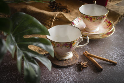 Close-up of tea cup on table