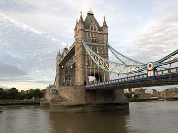 View of bridge over river against cloudy sky