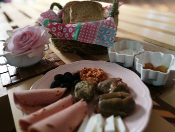 Close-up of food in plate on table