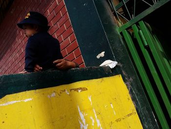 High angle view of child on street