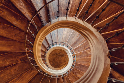 High angle view of spiral staircase in building