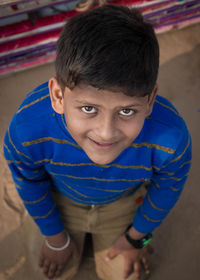 High angle portrait of smiling boy