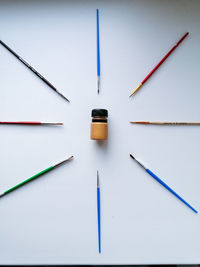 High angle view of colored pencils on table