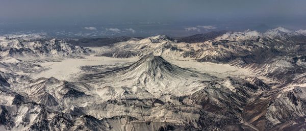 Panoramic view of snowcapped mountains against sky