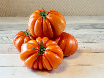 High angle view of pumpkins on table