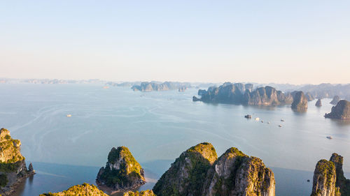Panoramic view of sea against clear sky