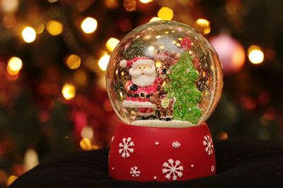 Close-up of snow globe during christmas