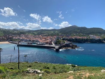 High angle view of bridge over sea against sky