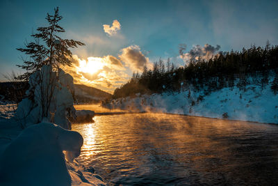 Scenic view of lake against sky during sunset