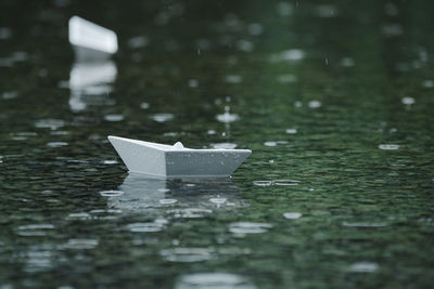 Close-up of raindrops on water