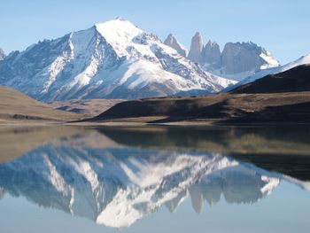 Scenic view of snowcapped mountains against sky