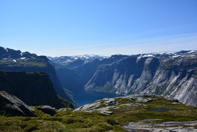 Scenic view of mountains against clear sky