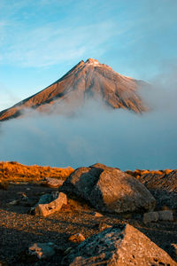 View of volcanic mountain against sky