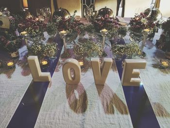 Flowers hanging on table