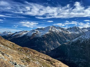 Scenic view of snowcapped mountains against sky