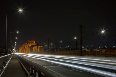 Light trails on road at night