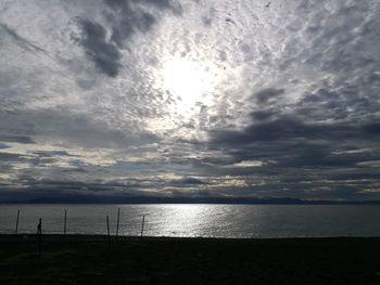 Scenic view of sea against sky at sunset