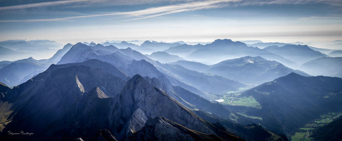 Aerial view of mountains against sky