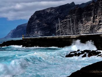 Scenic view of rocks in sea against sky