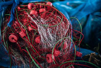 Close-up of tangled fishing net
