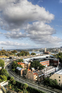 High angle view of cityscape against sky