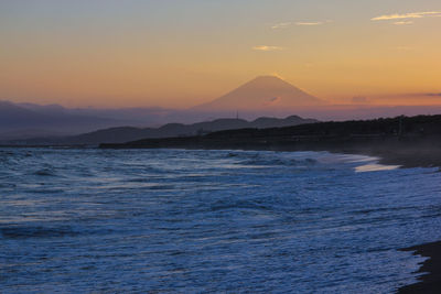 Scenic view of sea against sky during sunset