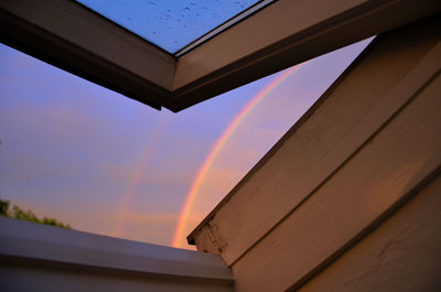 Double rainbow seen through skylight during sunset