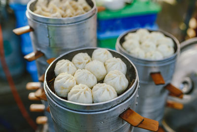 Close-up of dumplings in container