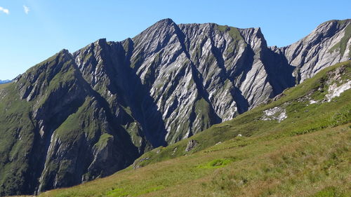 Scenic view of mountains against clear sky