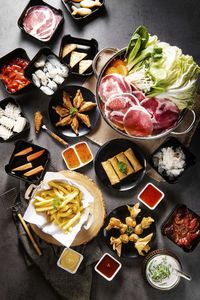 High angle view of food on table