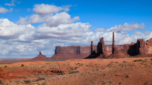 Rock formations on landscape against sky