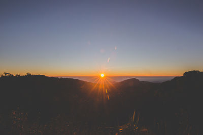 Scenic view of silhouette mountains against sky during sunset