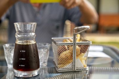 Close-up of drink in glass on table