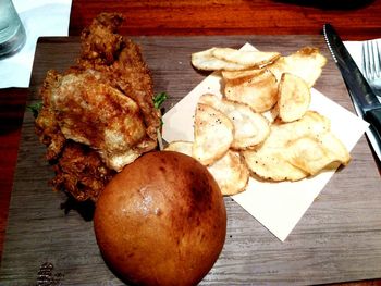 High angle view of bread on table