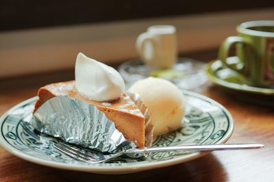 Close-up of dessert in plate on table