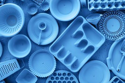 High angle view of various coins on table