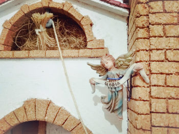 High angle view of old building by window