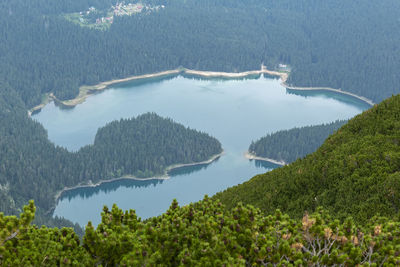 High angle view of sea and mountains
