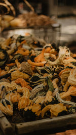 Close-up of pumpkins for sale in market