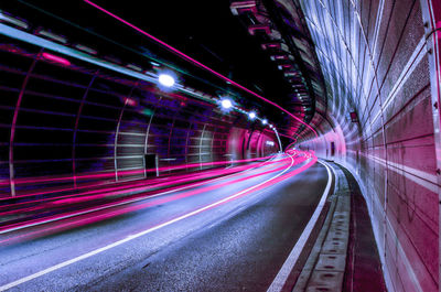 Light trails on road at night